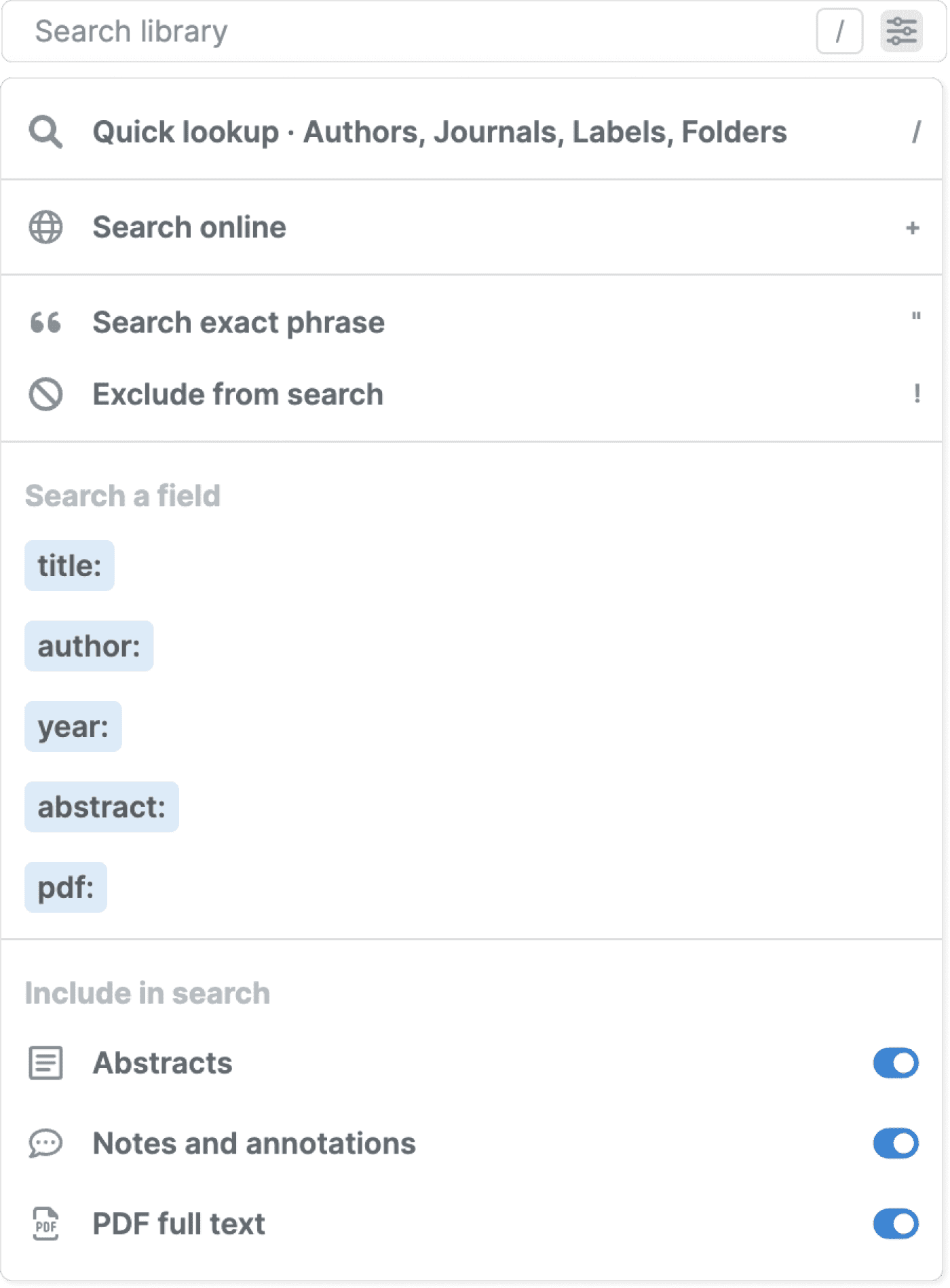 Enhanced search in Paperpile.